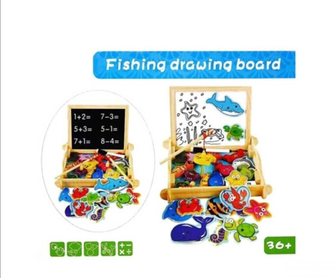 Juego De Pizarra Doble + Pesca Milagrosa De Madera
