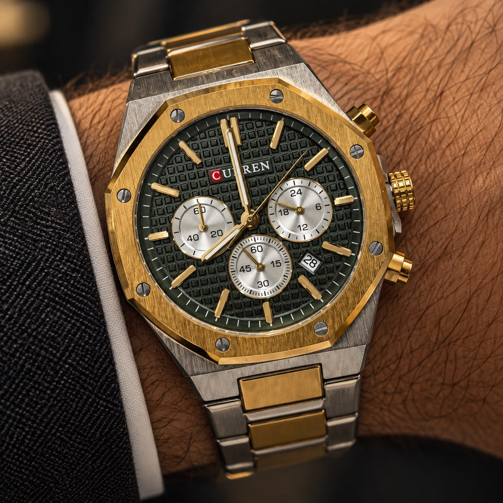 Reloj Curren Hombre Bicolor Dorado y Plateado Diseño Elegante /
