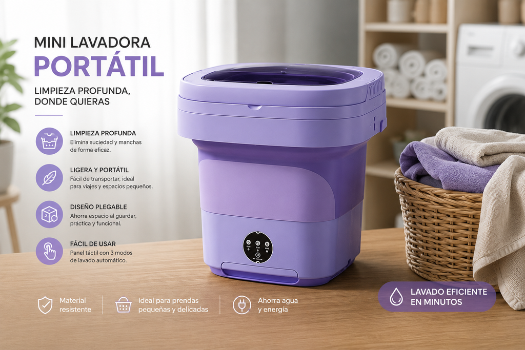Mini lavadora portátil plegable con centrifugado de 8 L