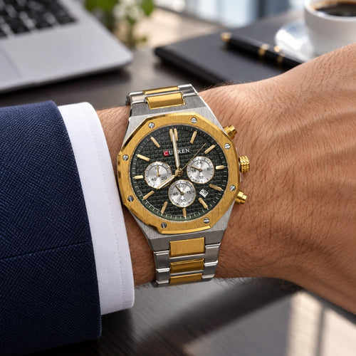 Reloj Curren Hombre Bicolor Dorado y Plateado Diseño Elegante /