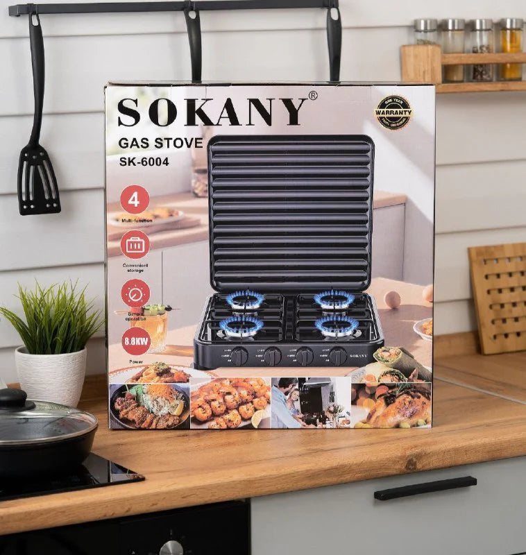 Cocina A Gas Sokany Encimera 4 Platos 4 Quemadores Portatil Negro