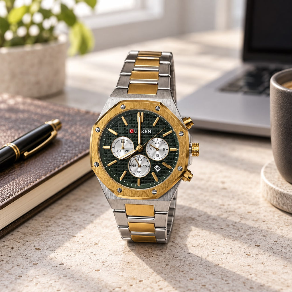 Reloj Curren Hombre Bicolor Dorado y Plateado Diseño Elegante /