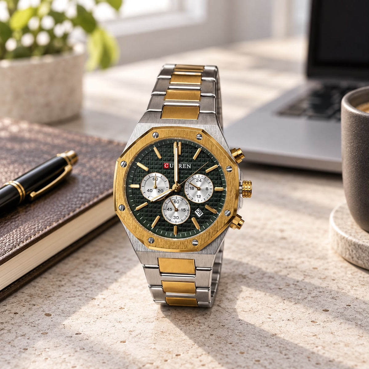 Reloj Curren Hombre Bicolor Dorado y Plateado Diseño Elegante /