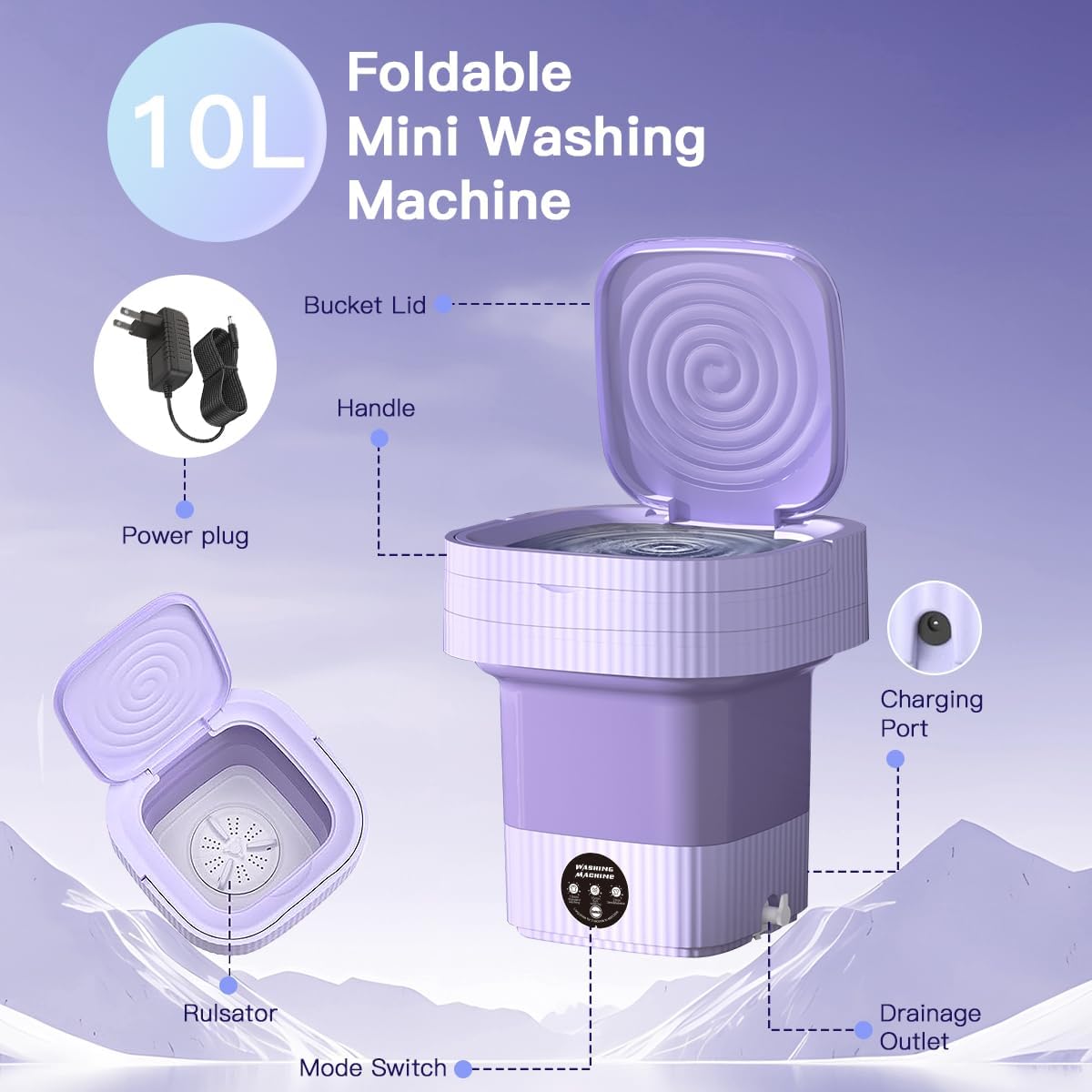Mini Lavadora Portatil Plegable Multifuncional Hogar Lila