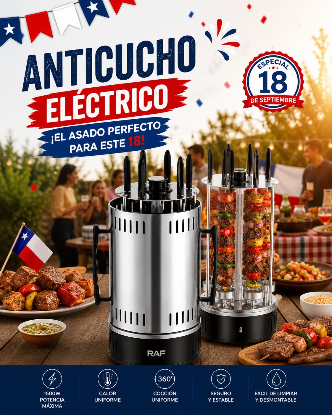 Máquina de Anticuchos Eléctrica RAF 1500W – 6 unid