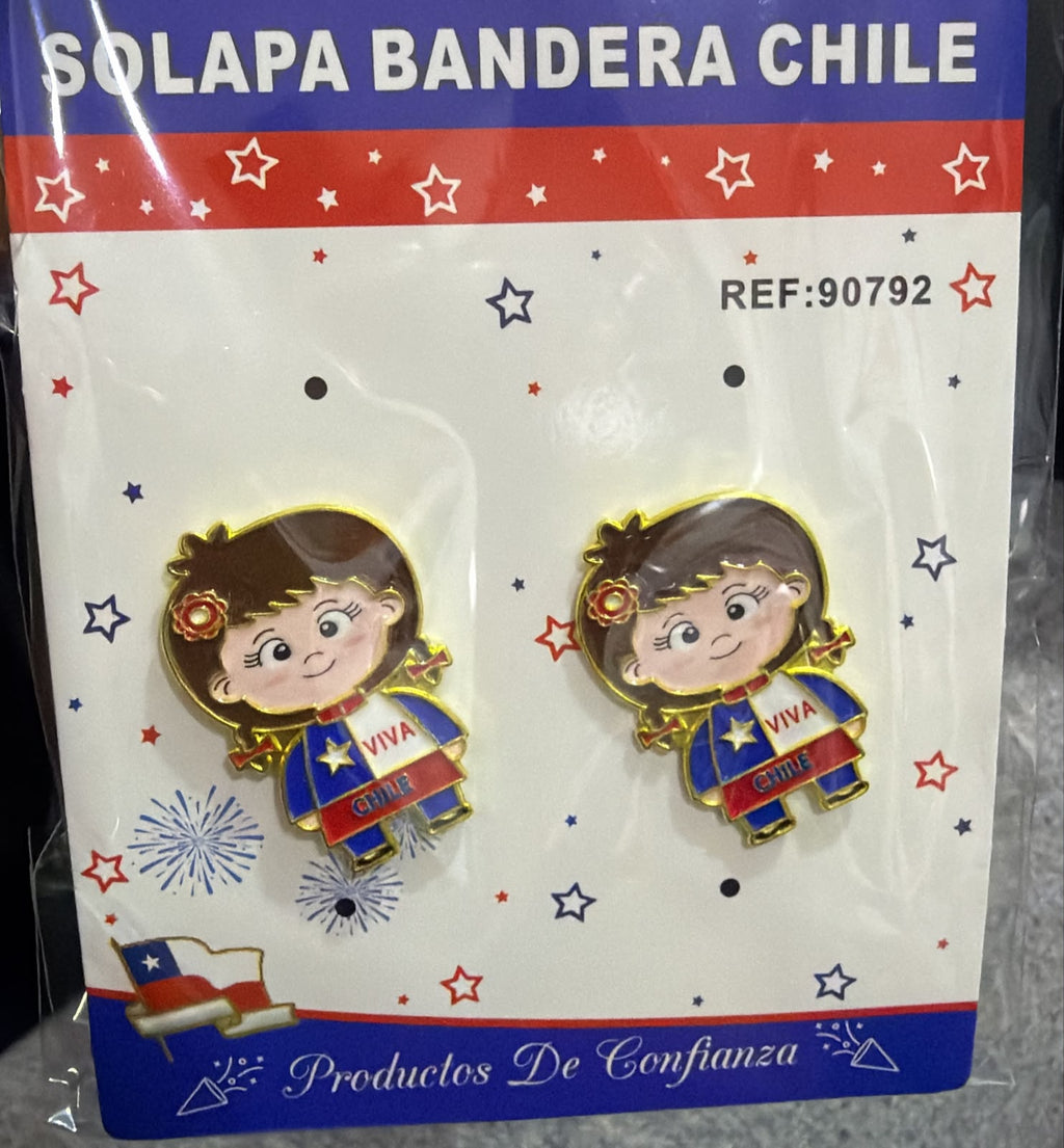 Pack 2 Pin / Solapa Bandera Chile – Diseño Niña