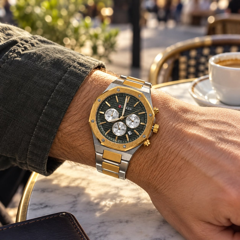 Reloj Curren Hombre Bicolor Dorado y Plateado Diseño Elegante /