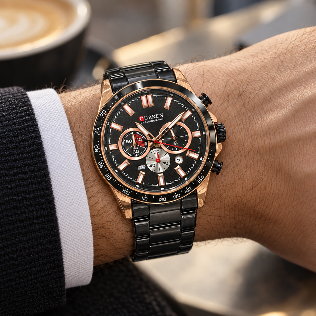 Reloj Curren para Hombre Cronógrafo Negro con Correa Metálica