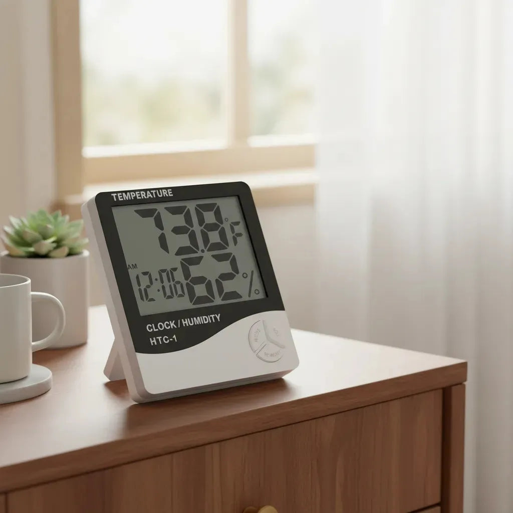 Termómetro Digital de Ambiente HTC-1 con Higrómetro y Reloj LCD