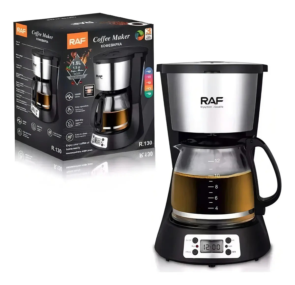 Cafetera Electrica RAF 131 Tazas Antigoteo Negro 600W 1.5L