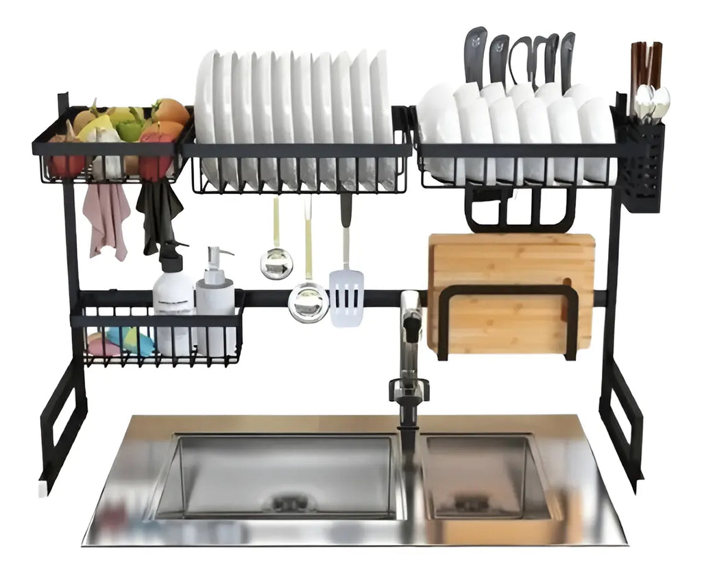 Rack Escurridor Secaplatos de 65cm  Retráctil Secador Ajustable Para Platos 2 Niveles