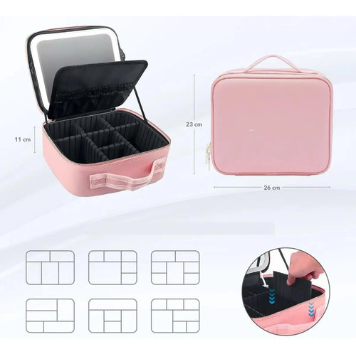 Bolso Maquillaje Cosmetiquero Espejo Led Bolso Mano 26x23x13 Rosa