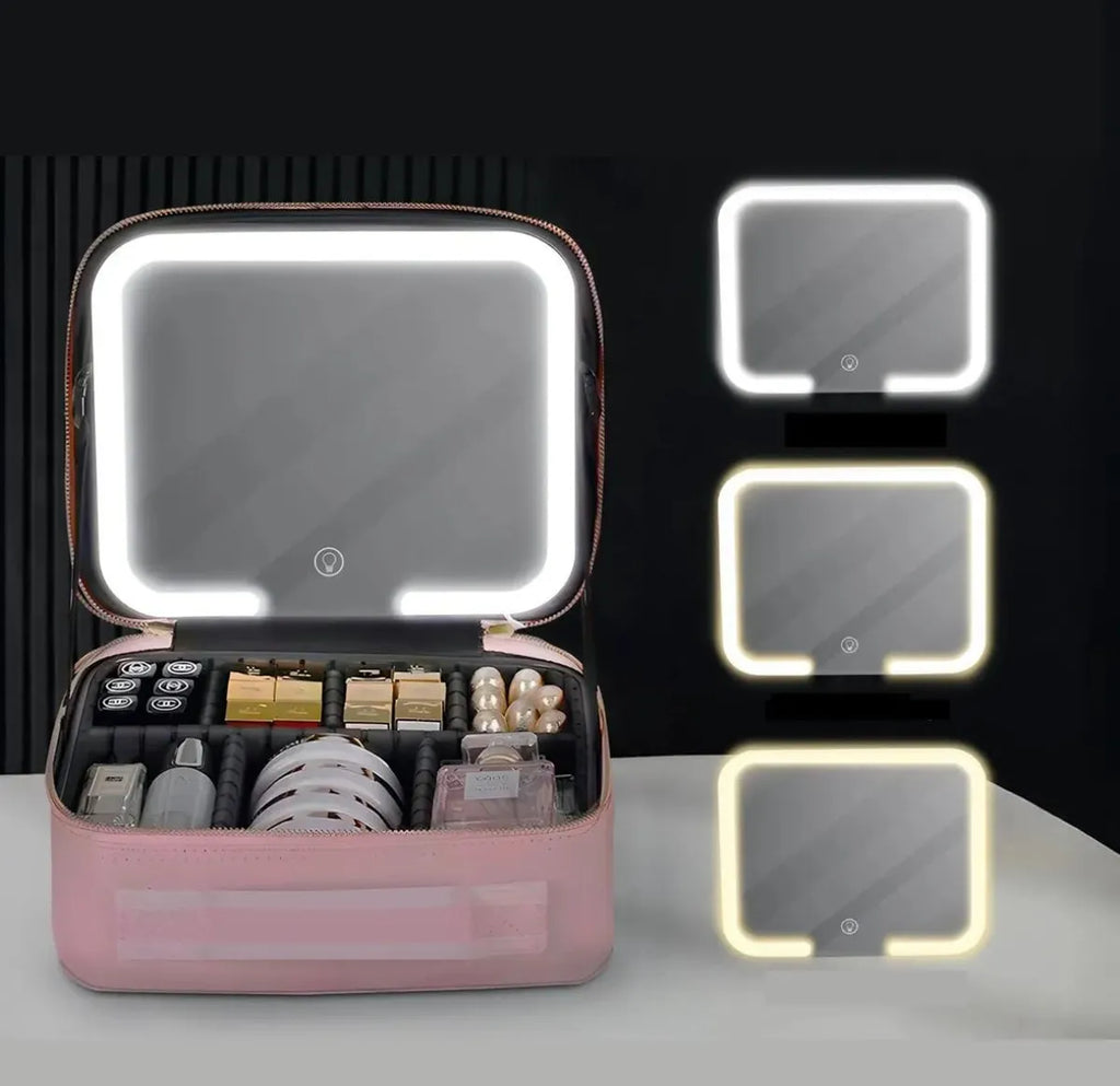 Bolso Maquillaje Cosmetiquero Espejo Led Bolso Mano 26x23x13 Rosa