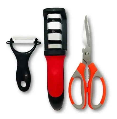 Set 3 en 1 de Afilador de cuchillo + Tijera Multifuncional + Pelapapa