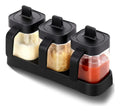 Set de 3 Condimenteros de Vidrio con Tapa y Base Organizadora - Especieros para Cocina
