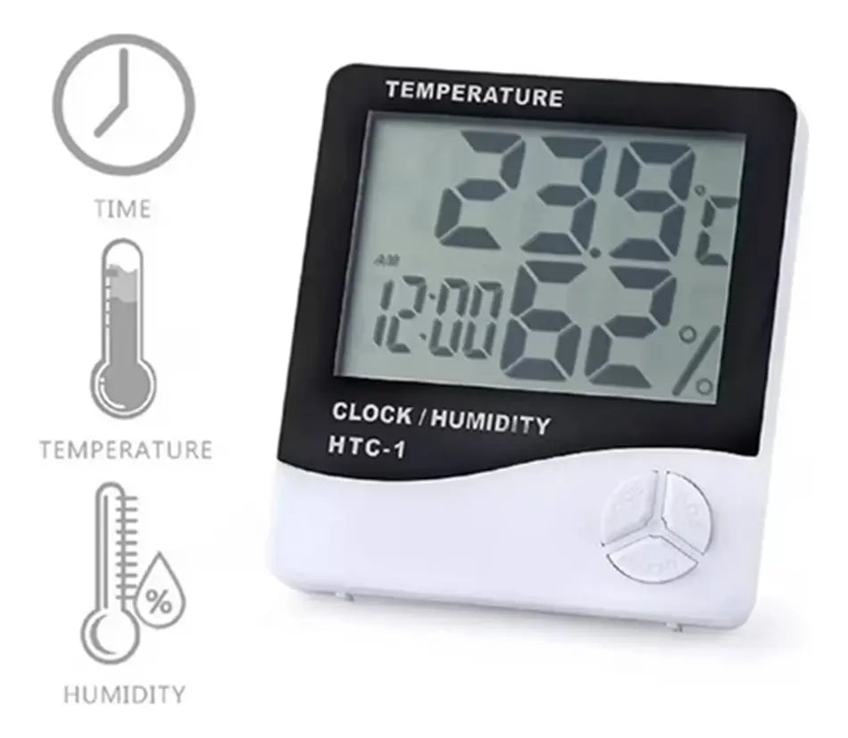 Termómetro Digital de Ambiente HTC-1 con Higrómetro y Reloj LCD