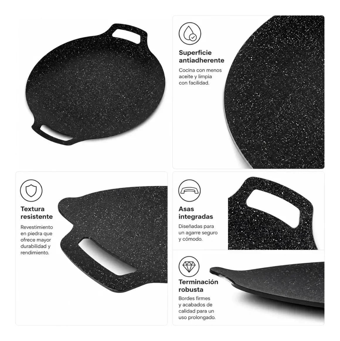 Plancha Budare Antiadherente Para Tortillas Arepas Tacos 35 Cm Color Negro