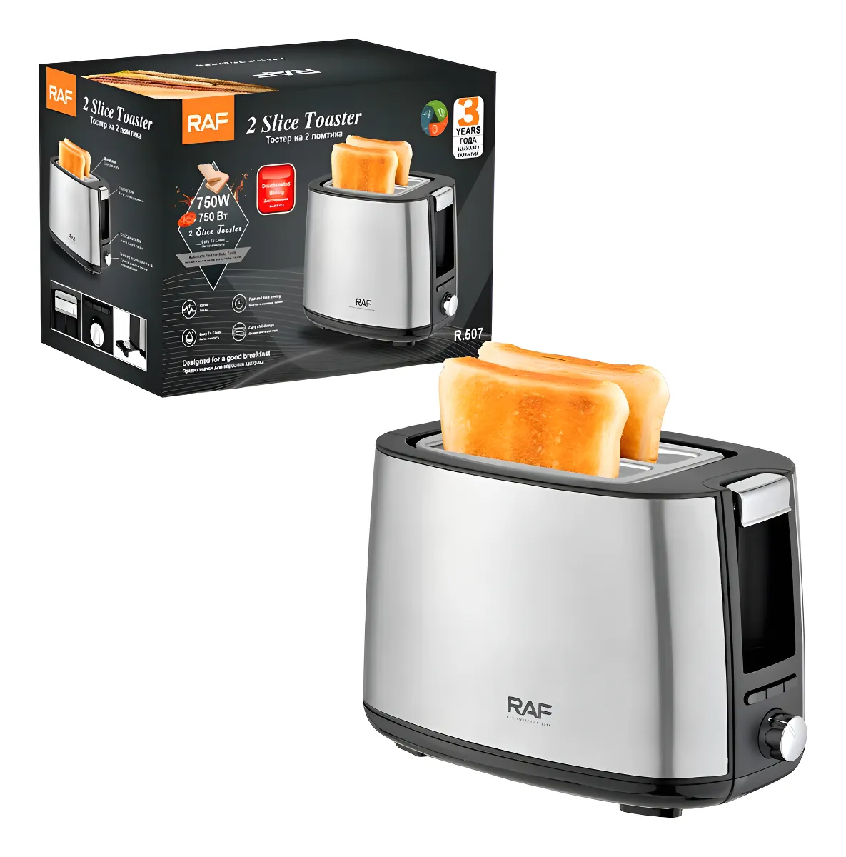 Tostador De Pan 2 Rebanadas Calentador Eléctrico Raf R-507 Color Negro