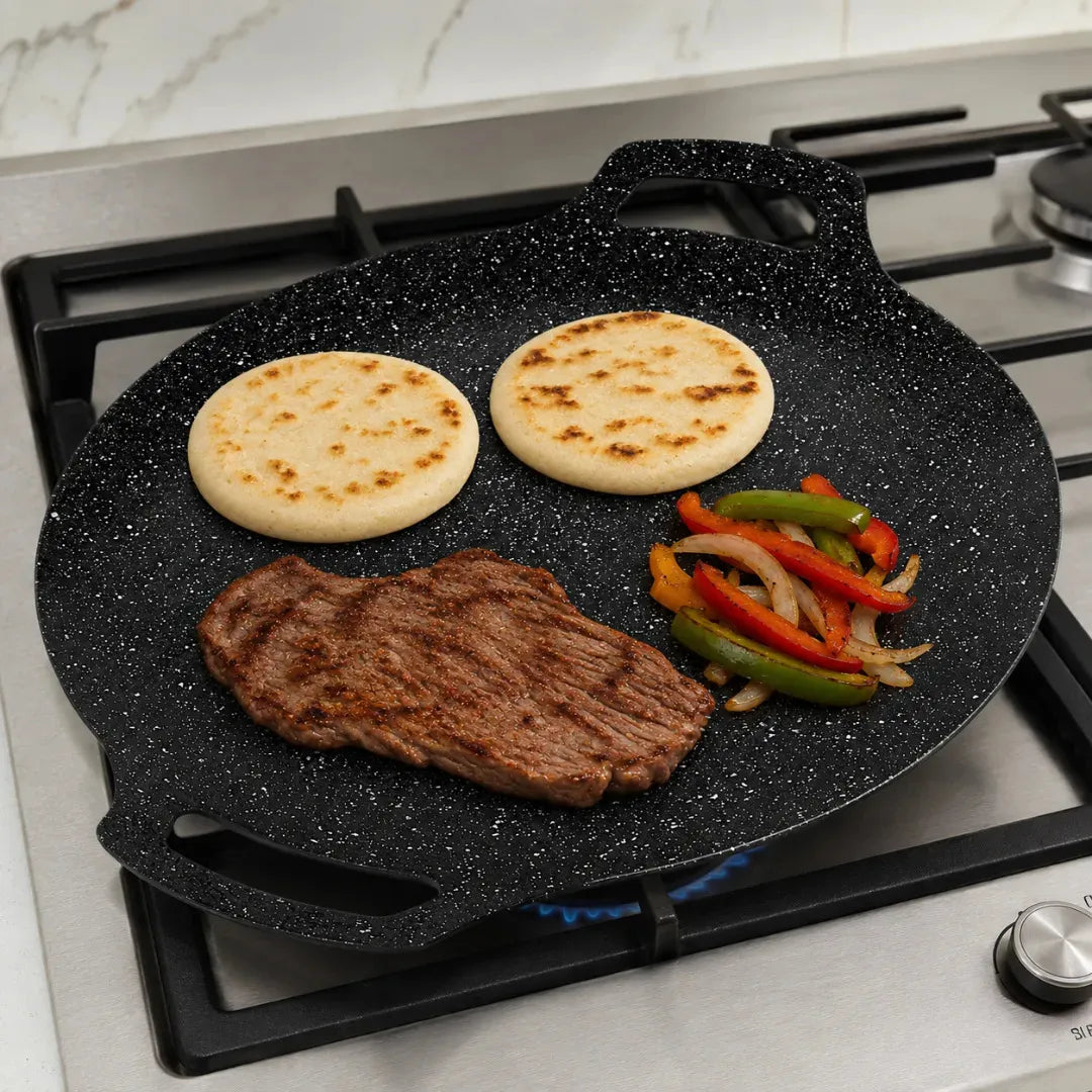 Plancha Budare Antiadherente Para Tortillas Arepas Tacos 35 Cm Color Negro