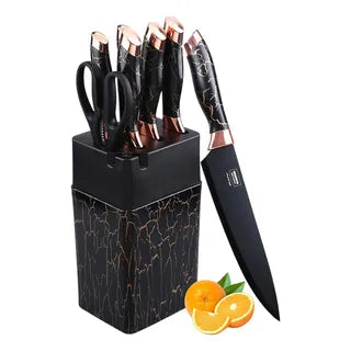 Set Cuchillos De Cocina 7 Piezas Con Bloque Diseño De Mármol