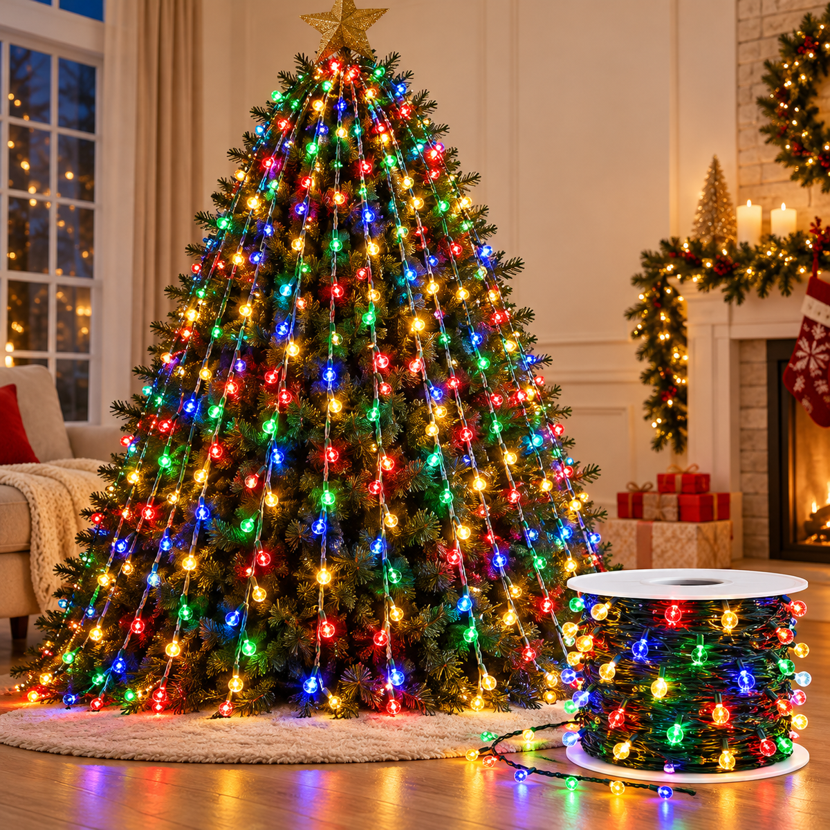 Luces multicolor tipo burbuja en un árbol navideño 50M