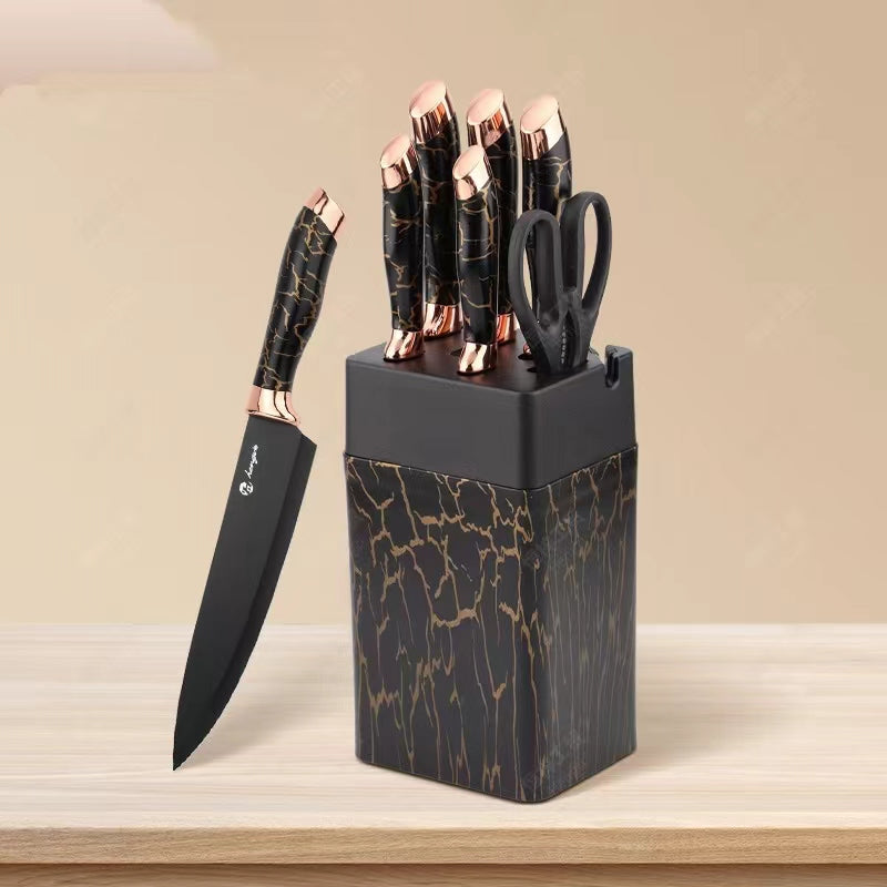 Set Cuchillos De Cocina 7 Piezas Con Bloque Diseño De Mármol