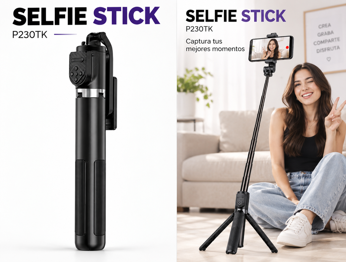 Selfie Stick Trípode Telescópico 2,22 m con Control Bluetooth P230TK
