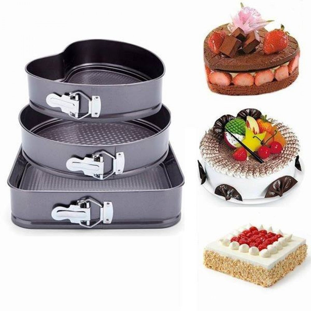 Set 3 Molde Desmontable Antiadherente Para Torta Color Negro