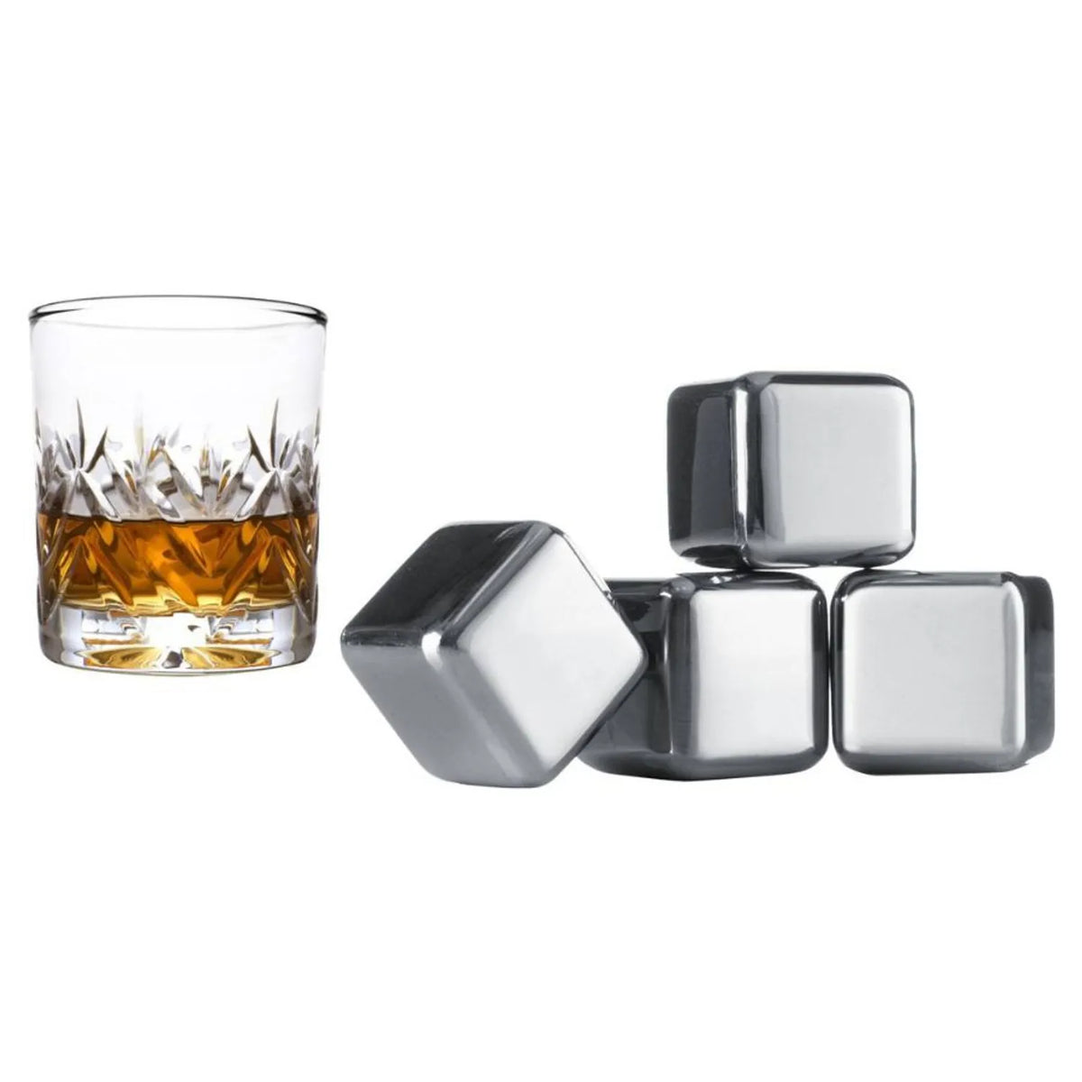 Set De 4 Cubos De Acero Hielo Reutilizables Enfriar Tragos Plateado