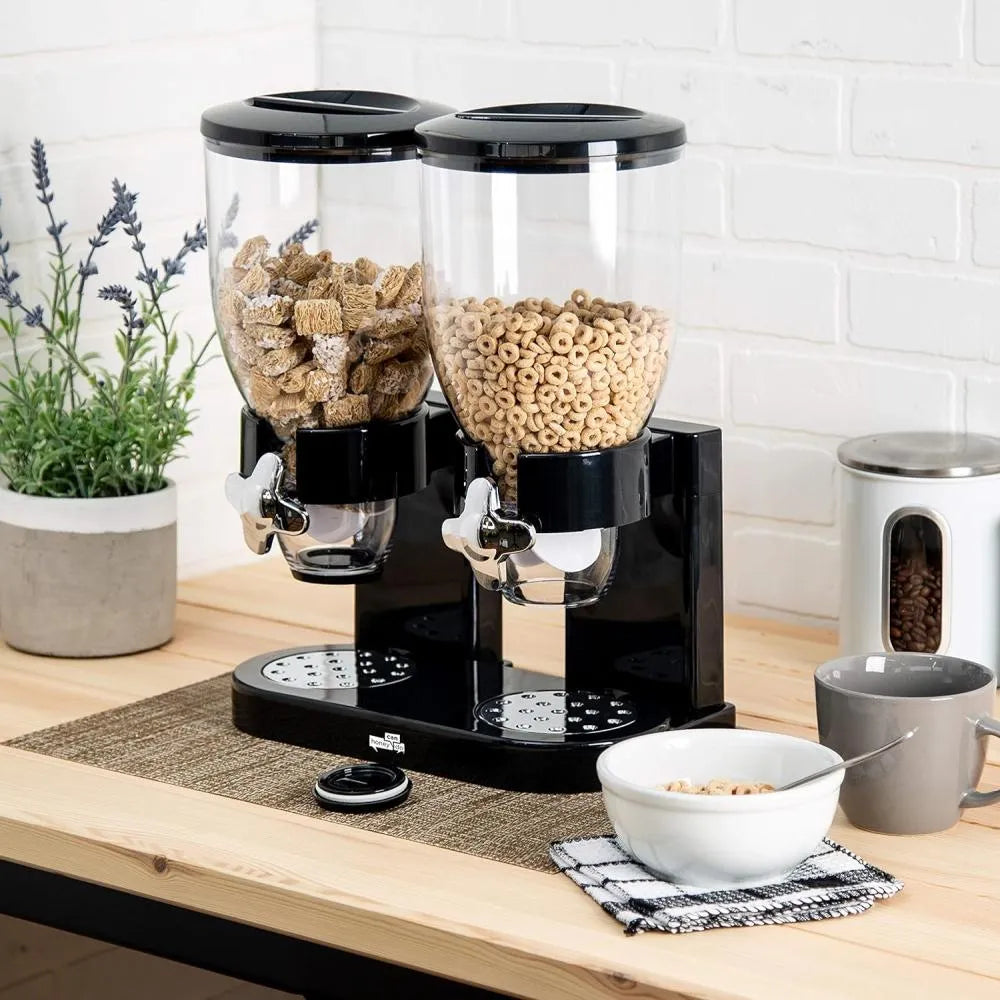 Dispensador de Cereal despachador Doble alimentos y Semillas color negro