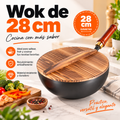 Wok Antiadherente 28 cm con Tapa de Madera y Mango