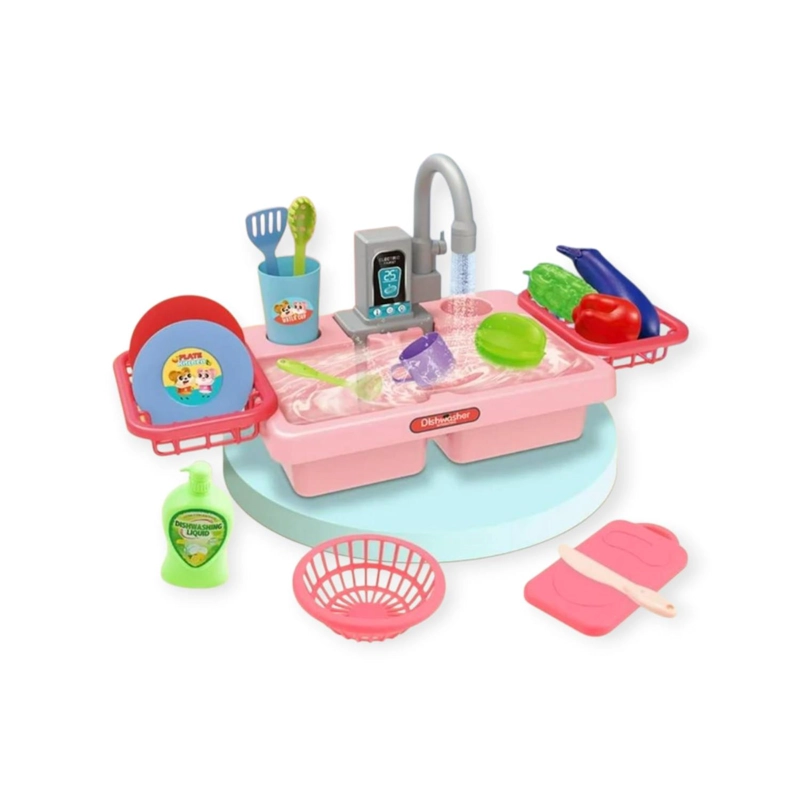 Mini Lavavajillas Infantil Con Accesorios Rosado