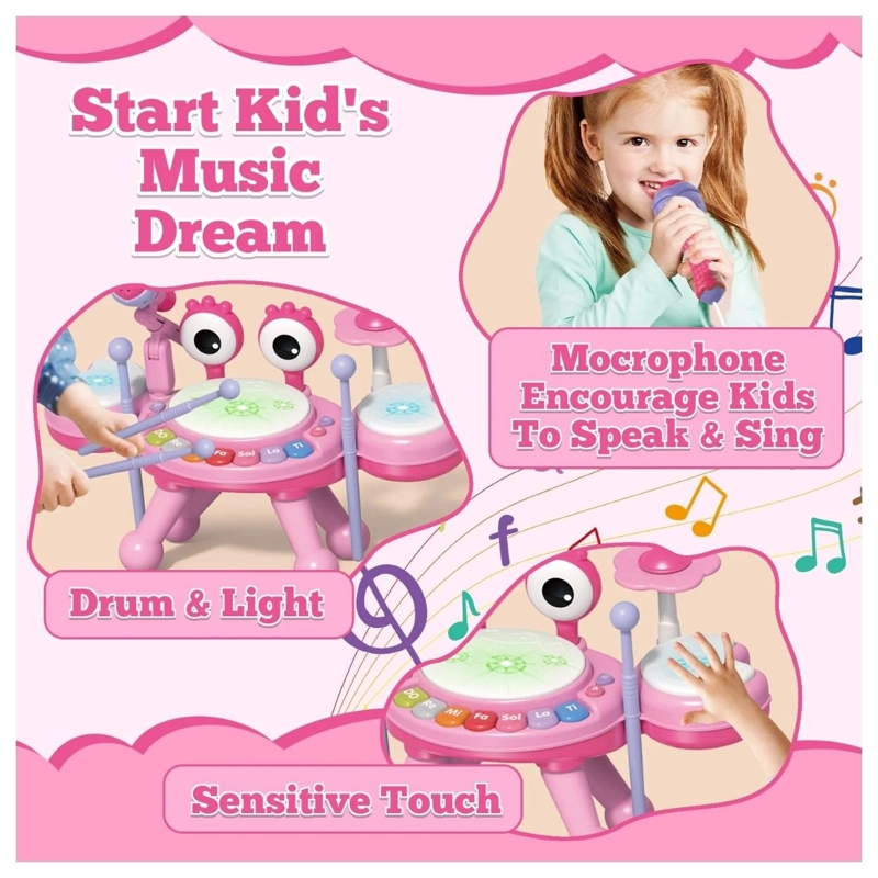 Juguete Batería Musical Bebes, Instrumento Tambor Musical Rosa