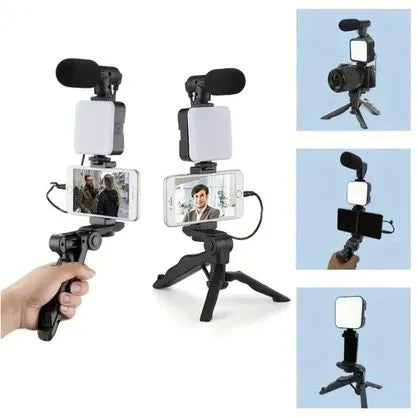 Kit Para Grabacion Streaming Tripode Luz Micrófono Palo Selfie