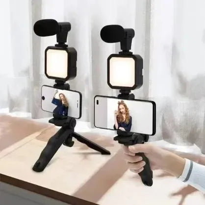 Kit Para Grabacion Streaming Tripode Luz Micrófono Palo Selfie