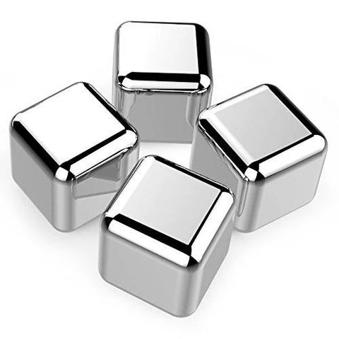 Set De 4 Cubos De Acero Hielo Reutilizables Enfriar Tragos Plateado