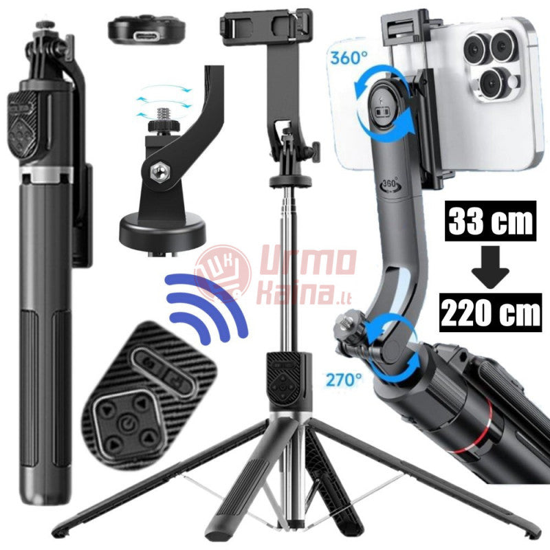 Selfie Stick Trípode Telescópico 2,22 m con Control Bluetooth P230TK