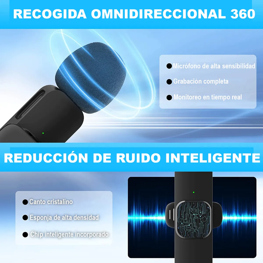 Micrófono Lavalier Inalámbrico USB-C / Lightning para Celular – Negro