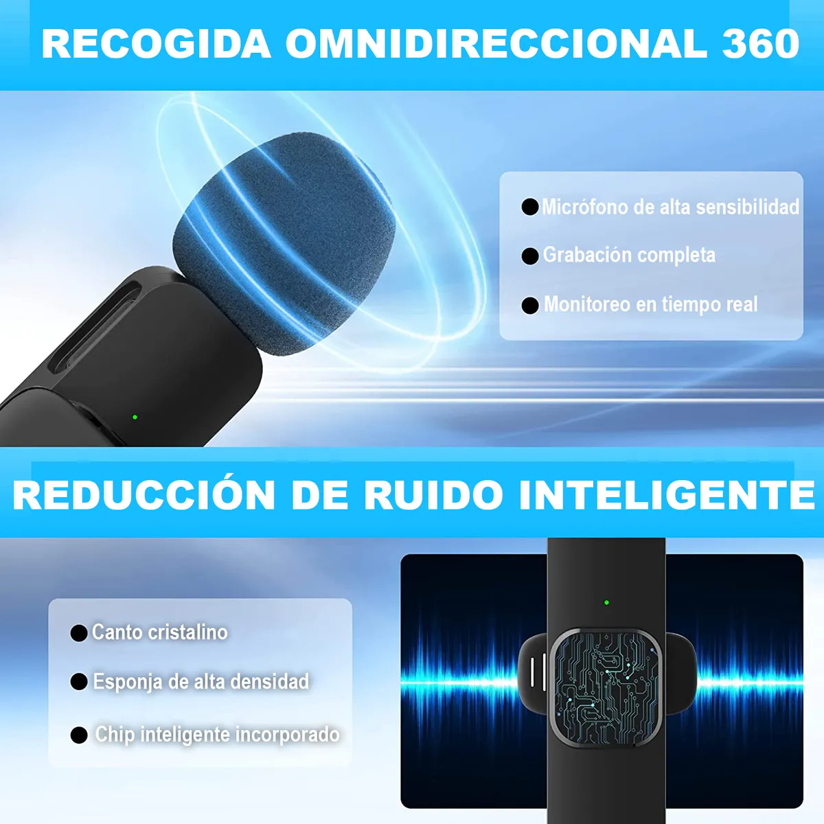 Micrófono Lavalier Inalámbrico USB-C / Lightning para Celular – Negro