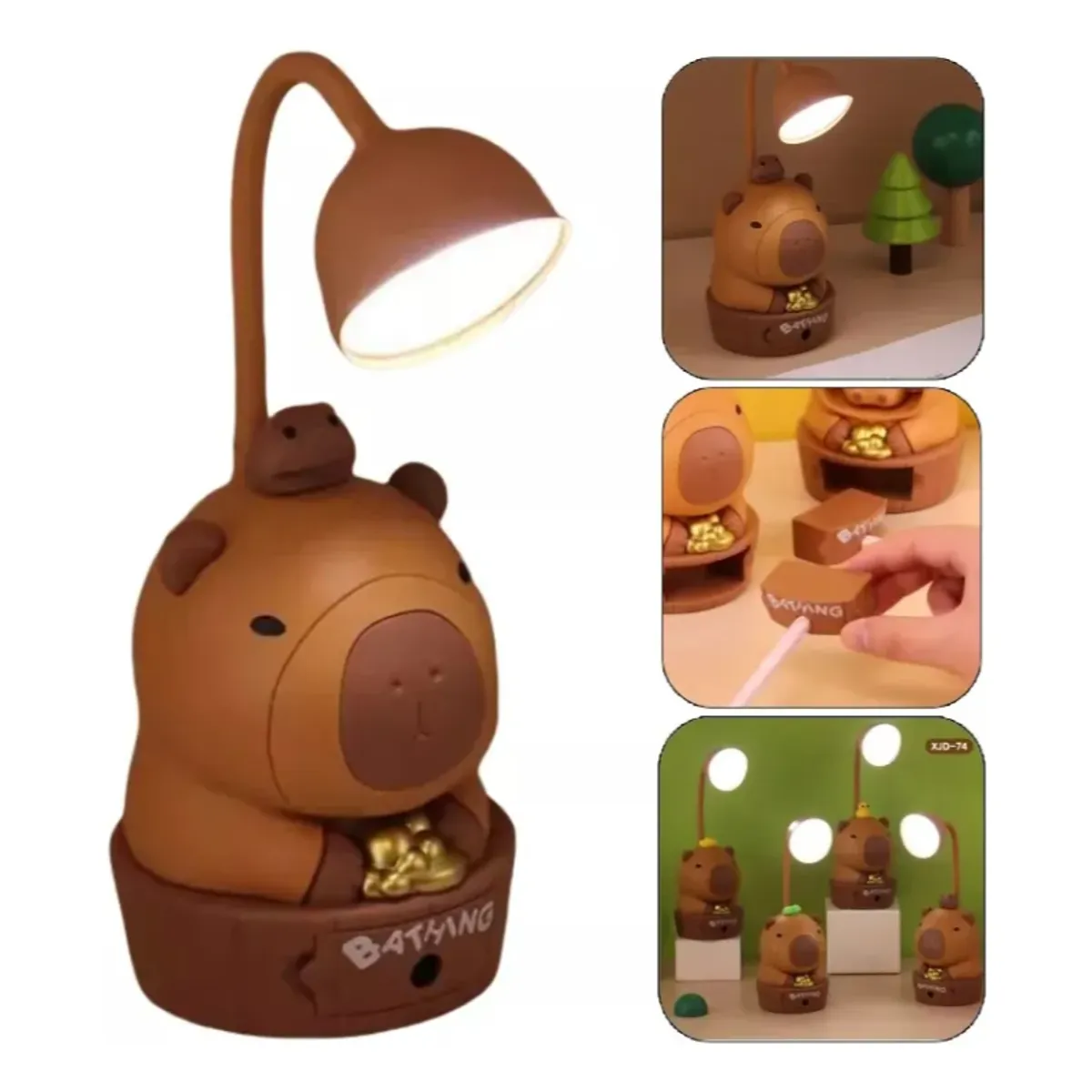 Lampara Led Recargable De Mesa Capibara Con Sacapuntas Marron